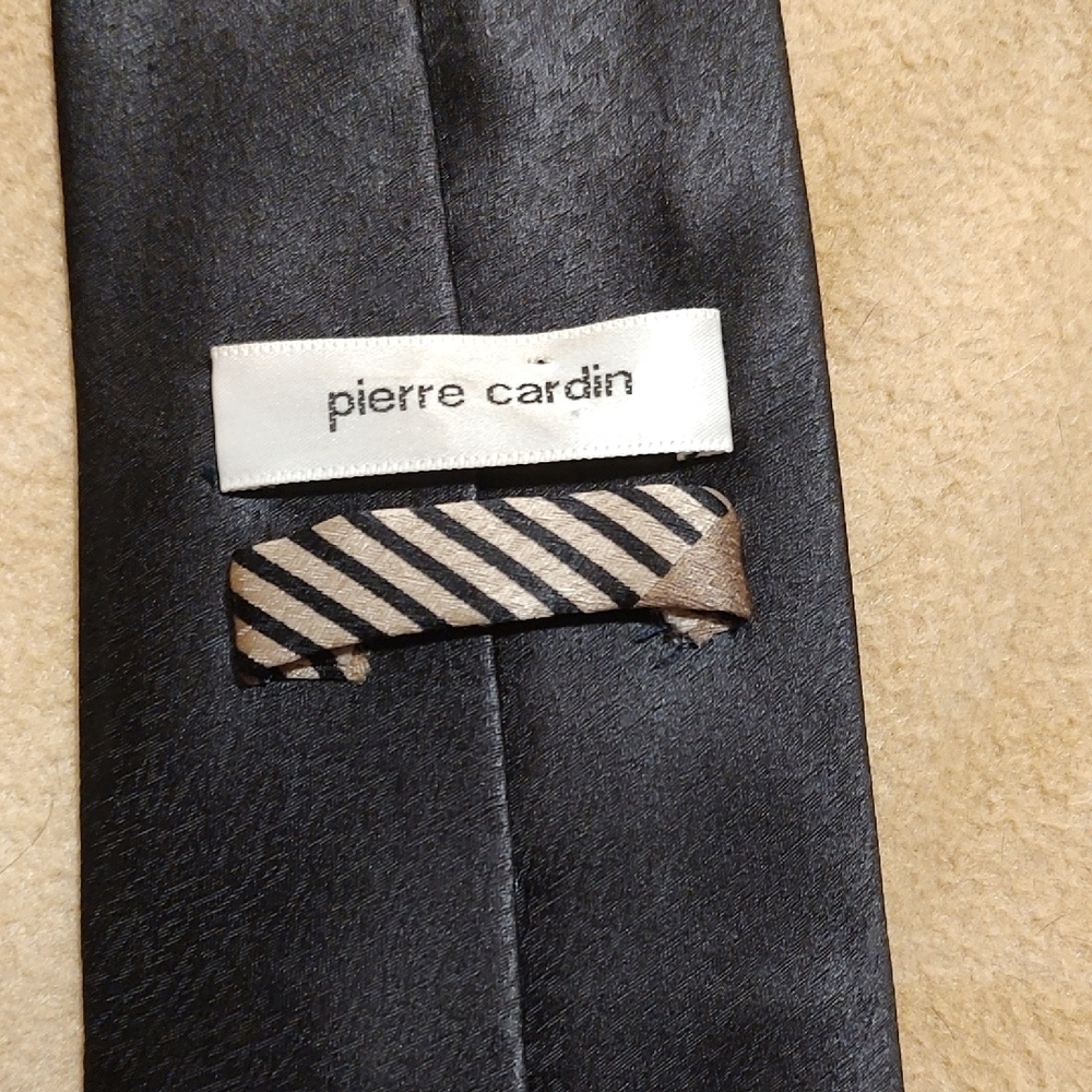 Pierre Cardin Retro Gold and Black SILK Tie 4" Width - Picture 4 of 6
